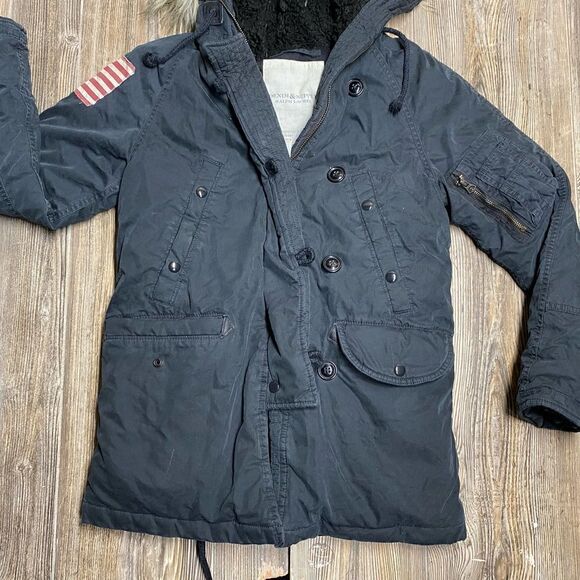 RALPH LAUREN D&S Women's Military Snorkel Down Jacket American Flag Black sz XS - Picture 2 of 13